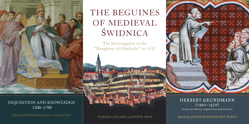 Book covers from York Medieval Press: Inquisition and Knowledge, 1200-1700; The Beguines of Medieval Świdnica; Herbert Grundmann (1902-1970): Essays on Heresy, Inquisition, and Literacy
